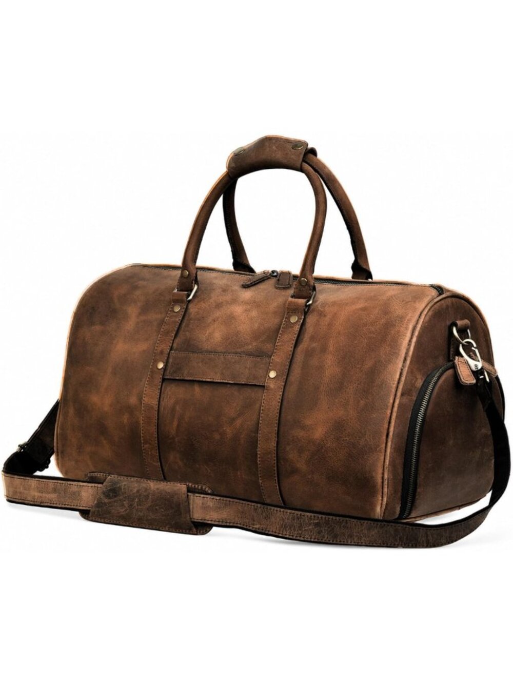 21" Full Grain Leather Duffle Bag with Shoe Compartment - Travel Gym Carry-On